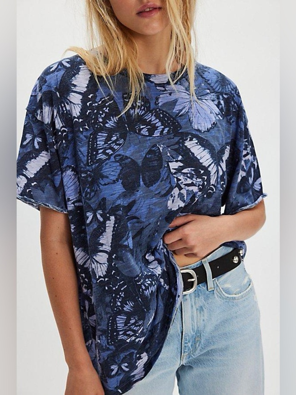 We The Free Sunshade Tee Navy and Light Blue Butterfly Graphic